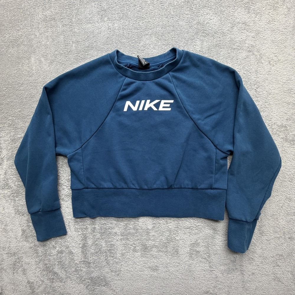Nike Dri-FIT Sweatshirt Womens XS‎ Blue Fleece Crewneck Pullover DB4624-432